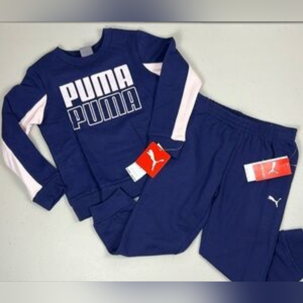 SALE NWT Puma Navy and Pink Glitter Logo Kids  Jogging Set - Size 5 - Picture 2 of 2